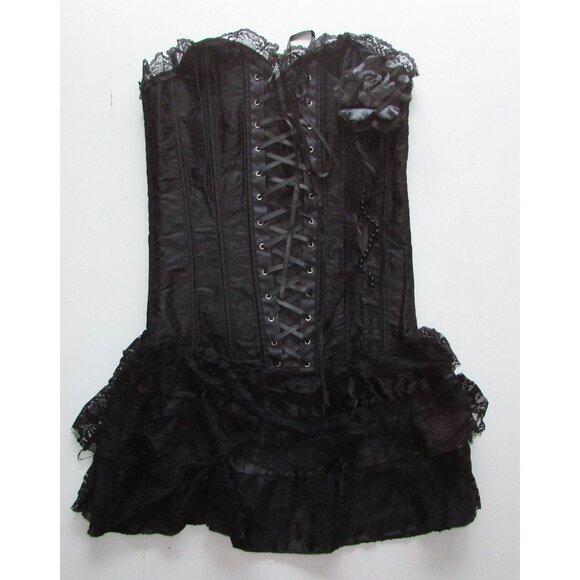 Black Jacquard Lace Ruffle Skirted Corset Dress - NEW - Picture 9 of 13
